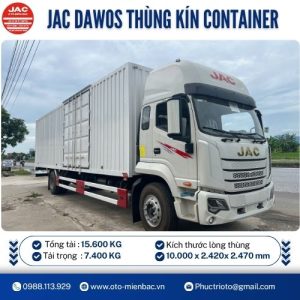JAC DAWOS 7.4 TẤN - THÙNG KÍN 10m CONTAINER 1 CỬA 2 CÁNH ( Nóc cao)